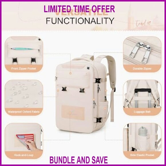 25L Waterproof Travel Backpack with Laptop Compartment & Detachable Crossbody